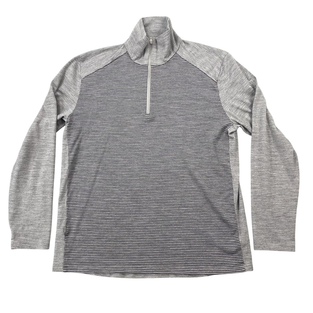Icebreaker Merino Bodyfit 260 Mens XL 1/4 Zip Wool Shirt Gray Striped Thumb Hole